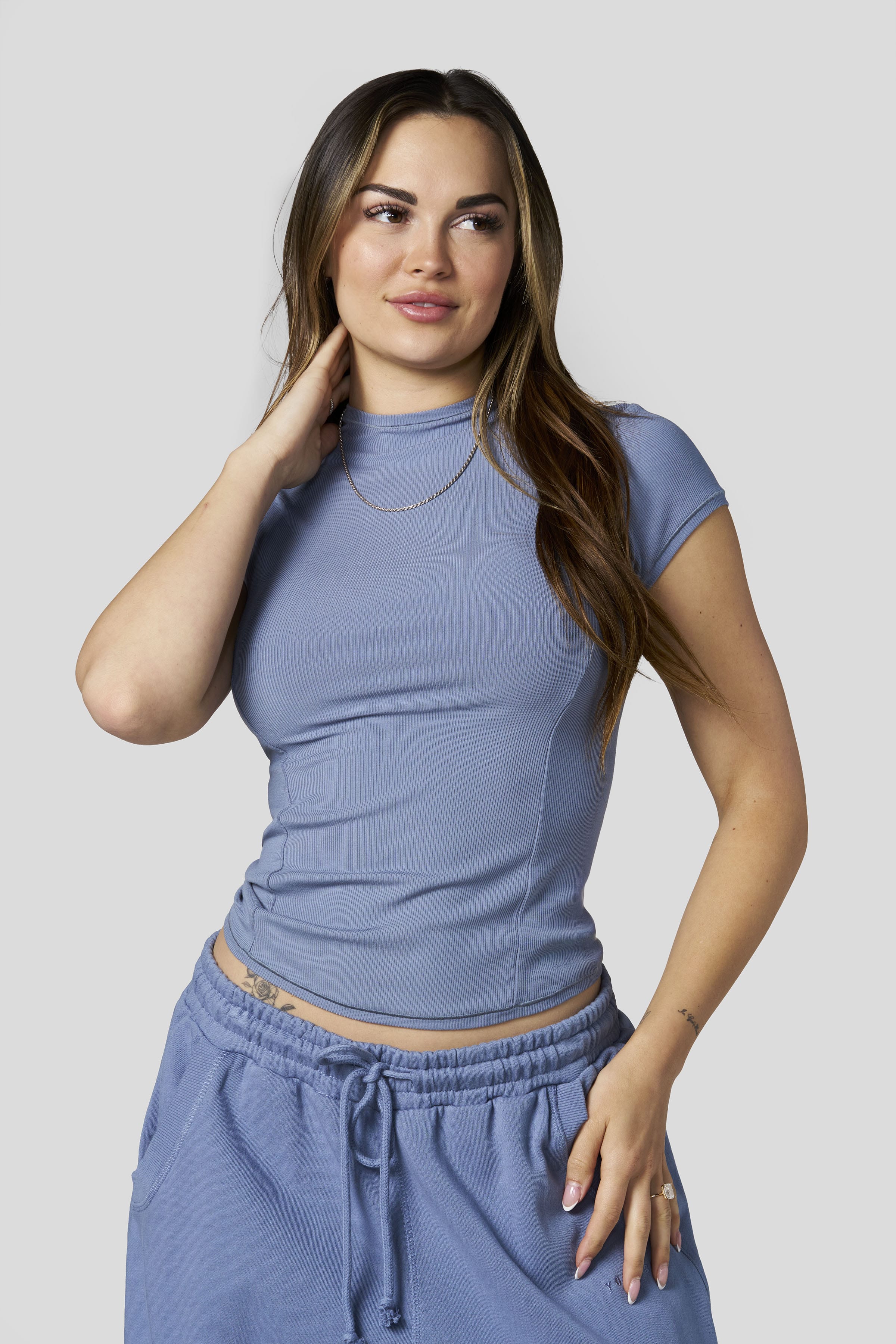 W4270 Ribbed Mock Neck Tee